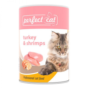 PERFECT CAT TURKEY SHRIMPS konservi kaķiem Tītars, garneles 400g